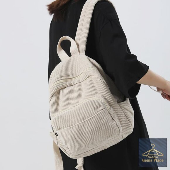 Mini Corduroy Backpack Purse for Women Travel Daypack with Multiple Pockets main image 3